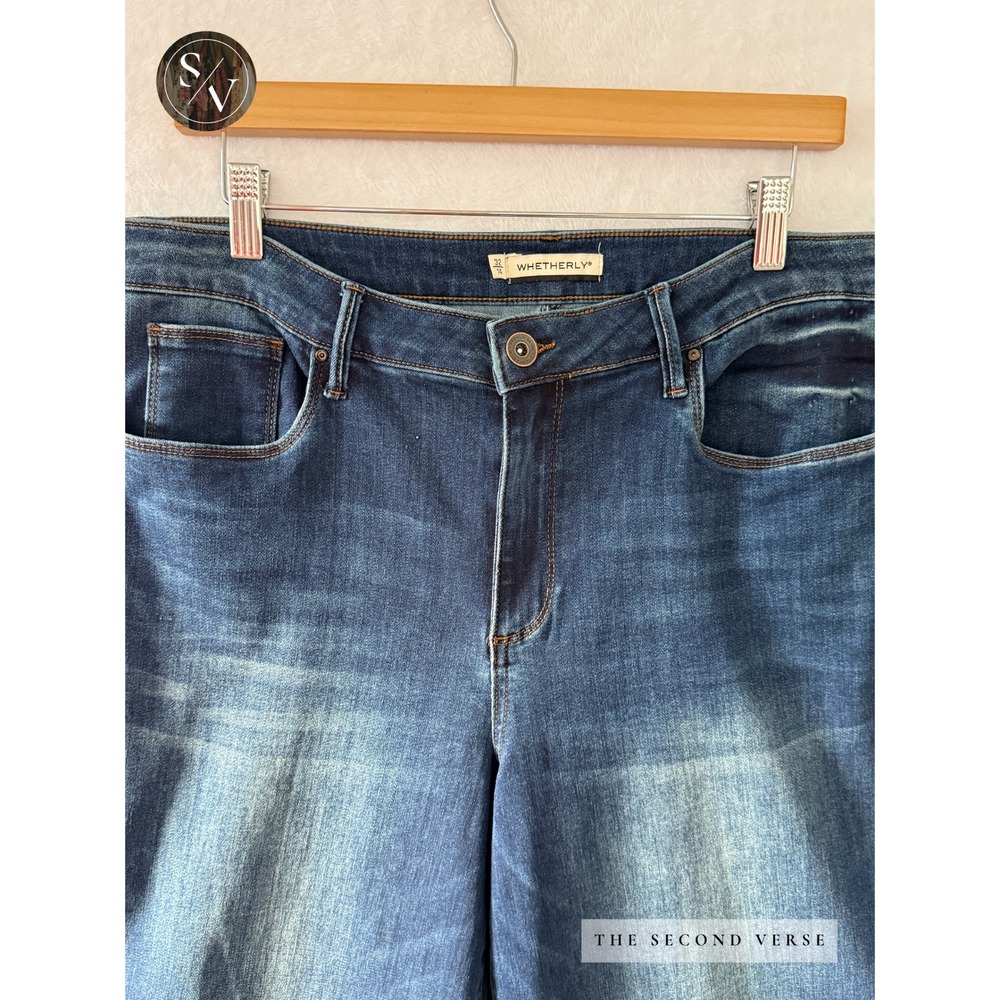 Whetherly Women Wide Leg Crop Jeans Dark Wash Raw Hem Denim Size 32/14 - Picture 4 of 13